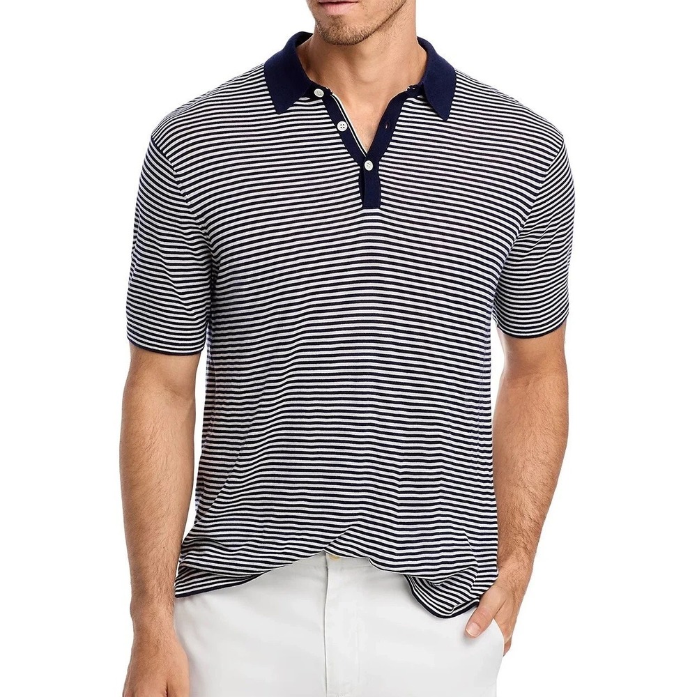 Vineyard Vines OTG On-The-Go Superfine Merino Wool Blue Striped Polo Shirt Large